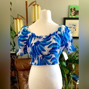 HT360 Collective Blue Leaf Print Top